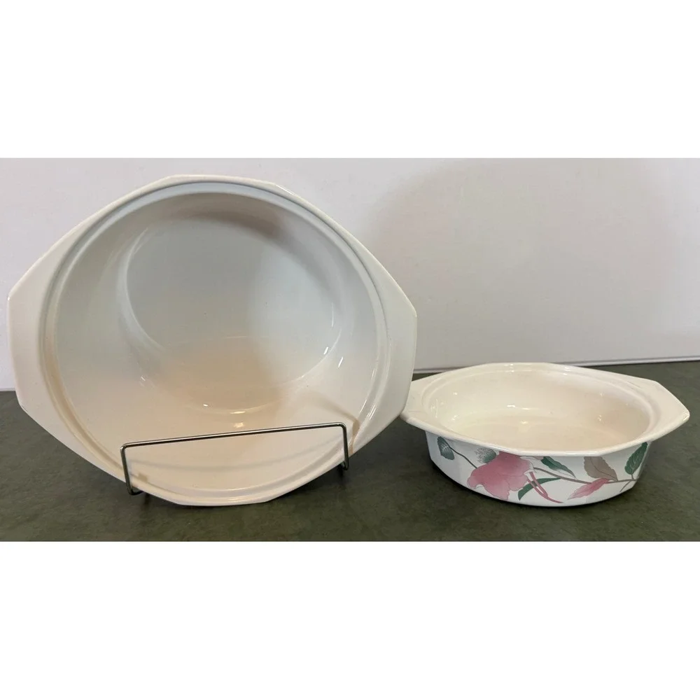 Mikasa Fire & Ice Silk Flowers AA009 Casserole Dish Set 2pc Pink Floral Japan